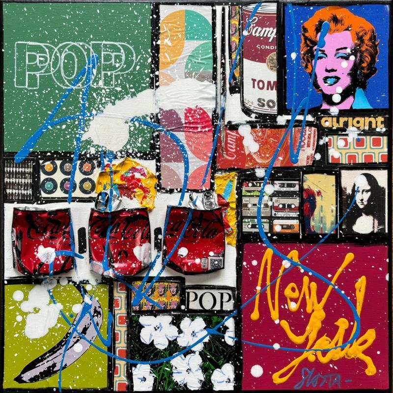 Gemälde POP NY von Costa Sophie | Gemälde Pop-Art Pop-Ikonen Acryl Collage Upcycling
