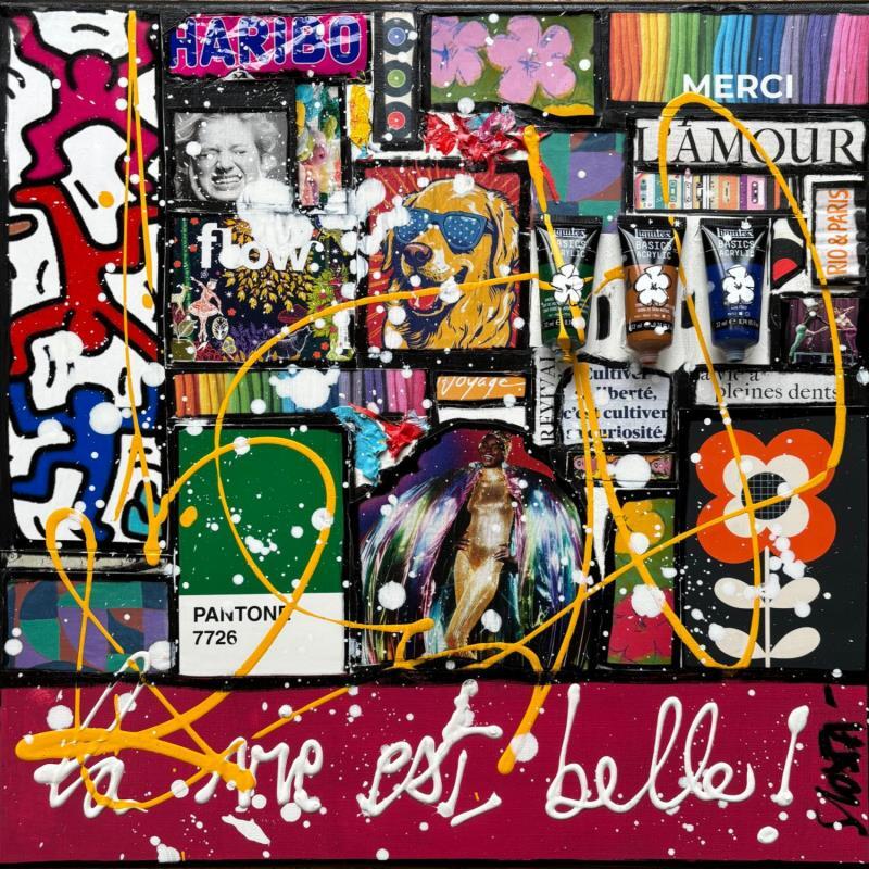 Peinture La vie est belle ! par Costa Sophie | Tableau Pop-art Acrylique Collage Upcycling