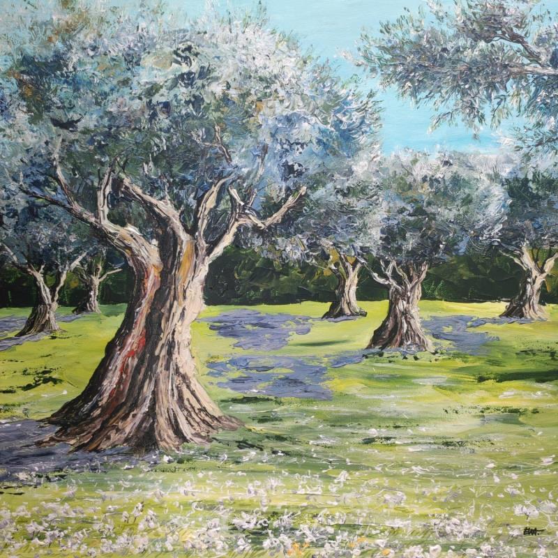 Painting Les Oliviers de Provence by Rey Ewa | Painting Figurative Acrylic Landscapes