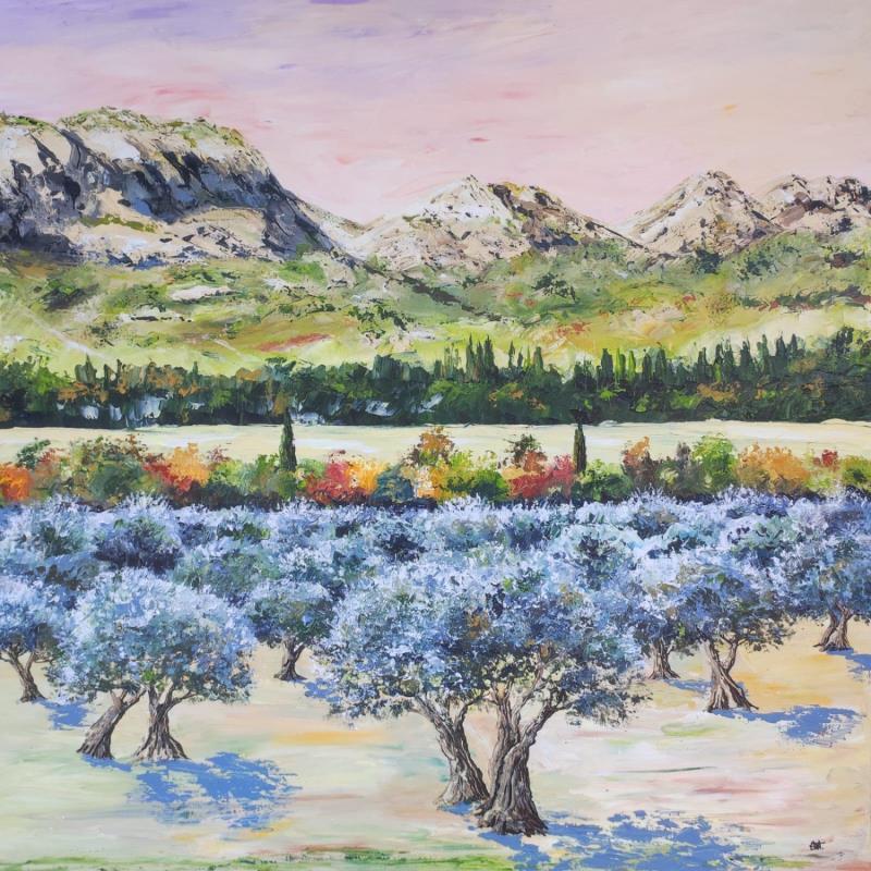 Gemälde Danse d'oliviers dans les Alpilles von Rey Ewa | Gemälde Figurativ Landschaften Acryl