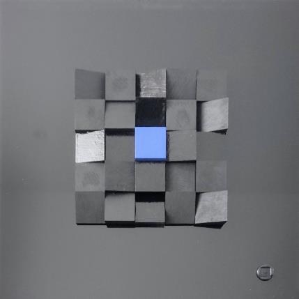 Peinture Blue Kubik par Bauquel Véronique | Tableau Abstrait Collage Minimaliste