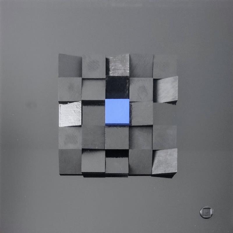 Peinture Blue Kubik par Bauquel Véronique | Tableau Abstrait Minimaliste Collage