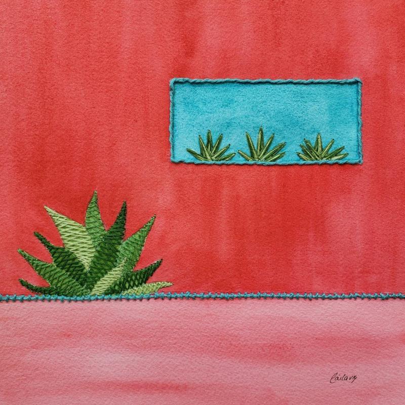 Painting Cactus charm by Vazquez Laila | Painting Figurative Textile, Watercolor Minimalist, Pop icons