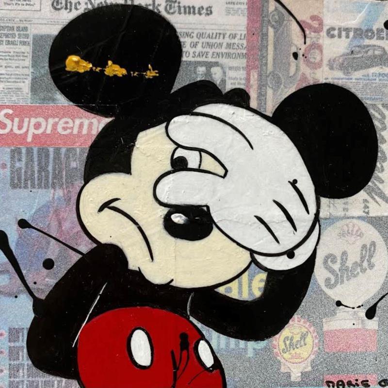 Gemälde Mickey incognito von Marie G.  | Gemälde Pop-Art Pop-Ikonen Holz Acryl Collage