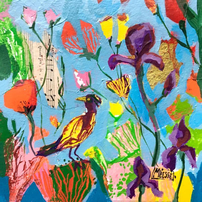 Peinture Le chant de l’oiseau jaune  par Bertre Flandrin Marie-Liesse | Tableau Figuratif Acrylique, Collage Nature