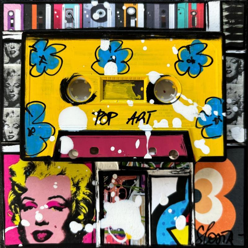 Peinture POP K7 (jaune) par Costa Sophie | Tableau Pop-art Acrylique, Collage, Upcycling Icones Pop