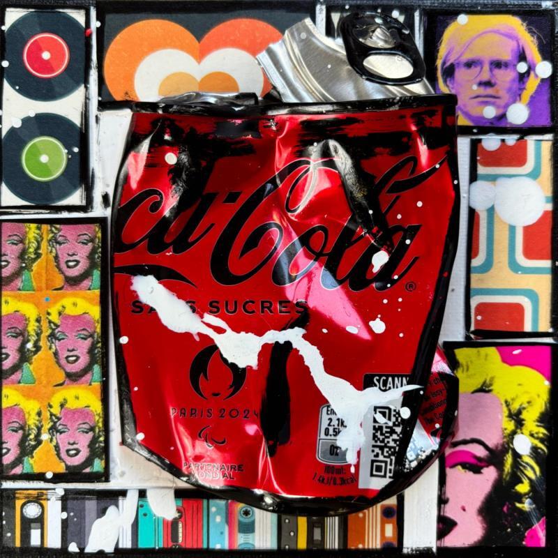 Gemälde POP COKE 2 von Costa Sophie | Gemälde Pop-Art Acryl, Collage, Upcycling Pop-Ikonen