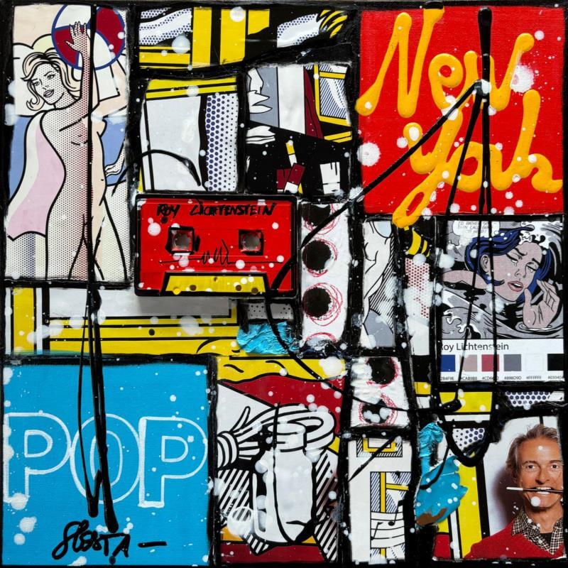 Gemälde POP NY  (Roy Lichtenstein) von Costa Sophie | Gemälde Pop-Art Pop-Ikonen Acryl Collage Upcycling