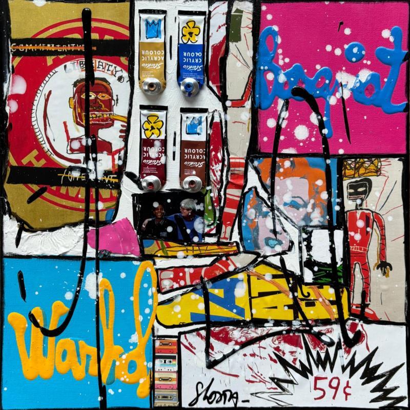 Peinture Basquiat and Warhol par Costa Sophie | Tableau Pop-art Acrylique, Collage, Upcycling Icones Pop