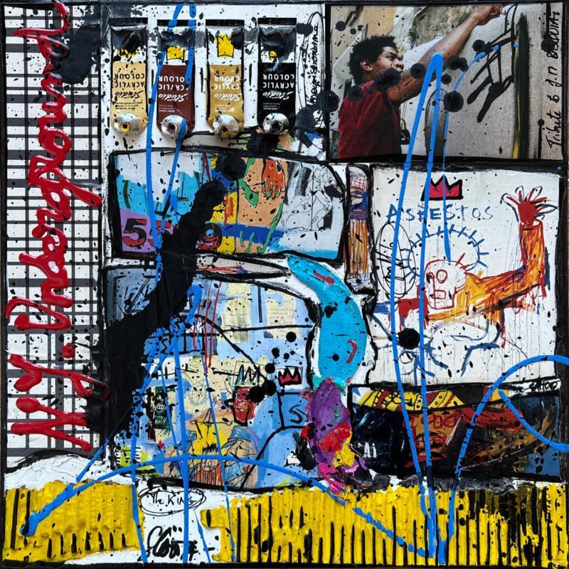 Peinture Basquiat, the King par Costa Sophie | Tableau Pop-art Icones Pop Acrylique Collage Upcycling