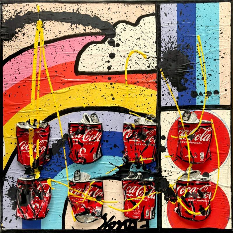 Gemälde Coke in Paradise von Costa Sophie | Gemälde Pop-Art Acryl Collage Upcycling