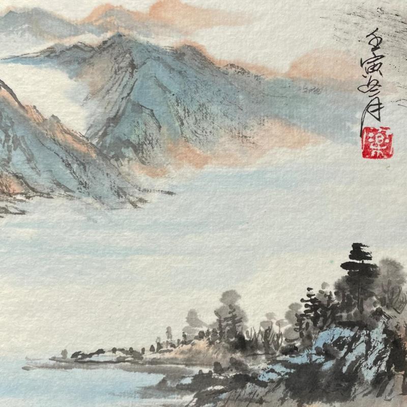 Peinture Mist Lakeside par Yu Huan Huan | Tableau Figuratif Paysages Encre