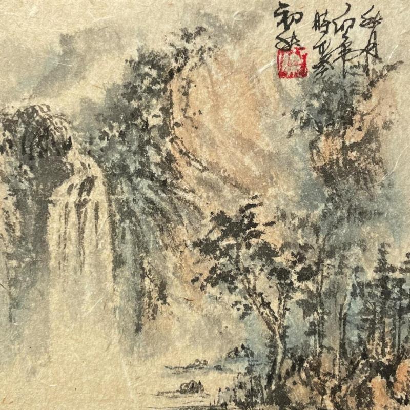 Gemälde Forest Waterfall von Yu Huan Huan | Gemälde Figurativ Landschaften Natur Tinte