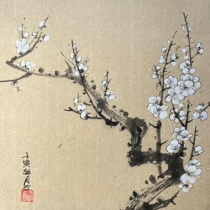 Peinture White Cherry blossom par Yu Huan Huan | Tableau Figuratif Encre Nature, Noir & blanc