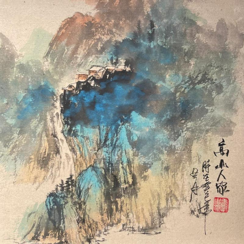 Peinture Mountain village par Yu Huan Huan | Tableau Figuratif Paysages Nature Encre