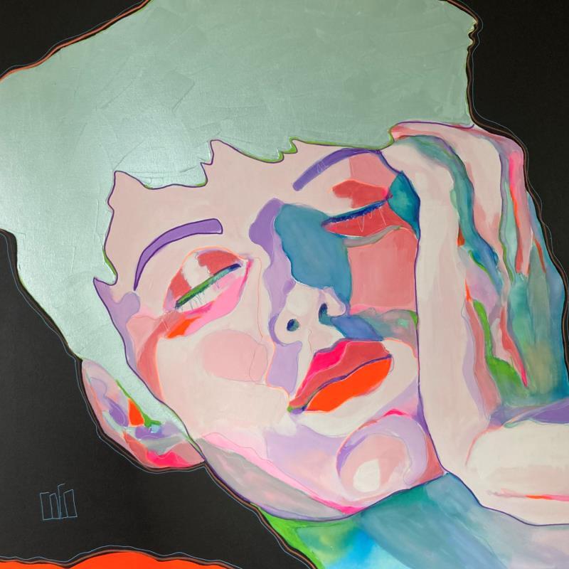 Painting 80x80 Conversations Silencieuses « Songetelle » by Coco | Painting Figurative Acrylic, Ink Portrait