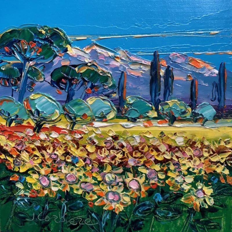 Painting Oliviers et tournesols by Corbière Liisa | Painting Figurative Landscapes Oil