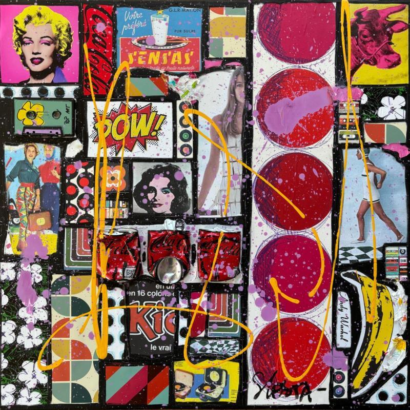 Gemälde POW von Costa Sophie | Gemälde Pop-Art Pop-Ikonen Acryl Collage Upcycling