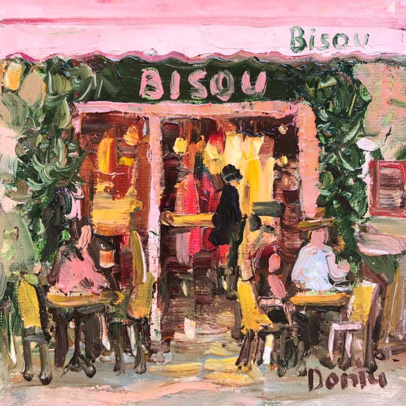 Painting Le café parisien Bisous by Dontu Grigore | Painting Figurative Urban Oil