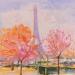 Peinture Les arbres roses vers la Tour Eiffel  par Dontu Grigore | Tableau Figuratif Urbain Huile