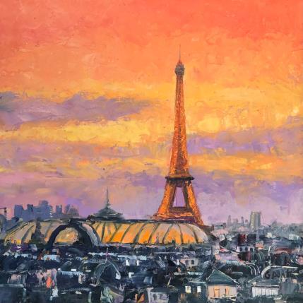 Peinture La Tour Eiffel, les toits des Paris par Dontu Grigore | Tableau Figuratif Huile Urbain