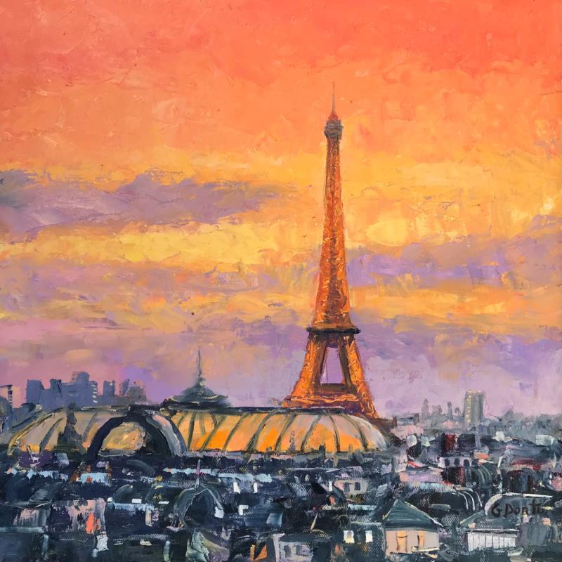 Peinture La Tour Eiffel, les toits des Paris par Dontu Grigore | Tableau Figuratif Urbain Huile