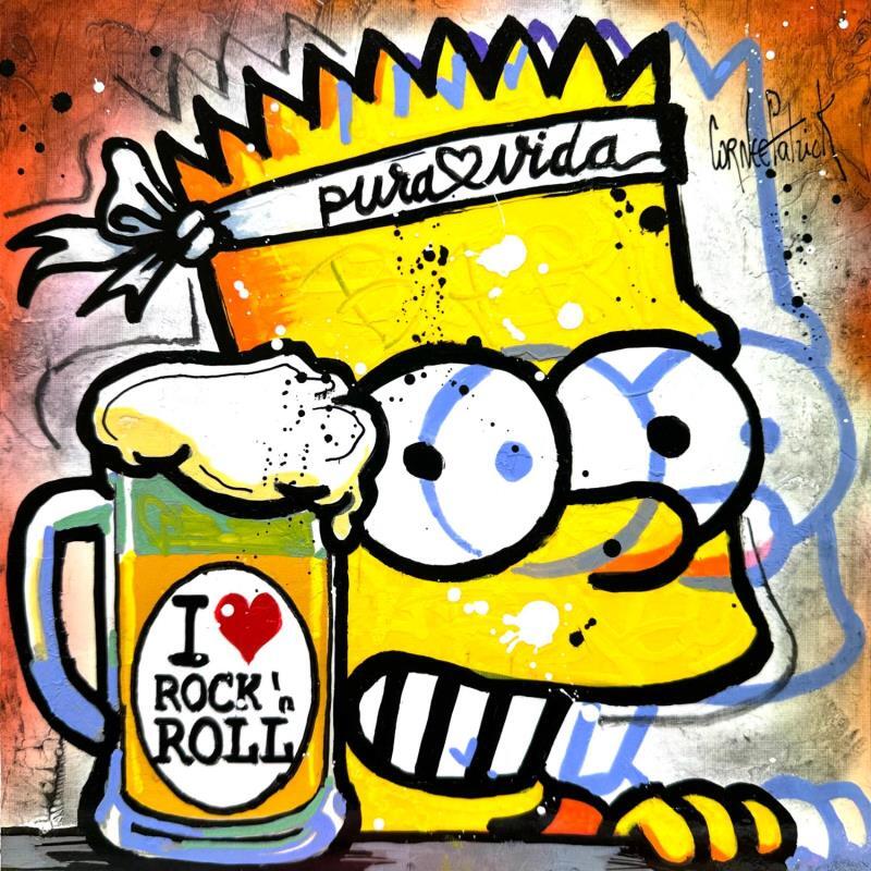 Painting Bart I love rock 'n roll by Cornée Patrick | Painting Pop-art Graffiti, Oil Cinema, Pop icons, Society