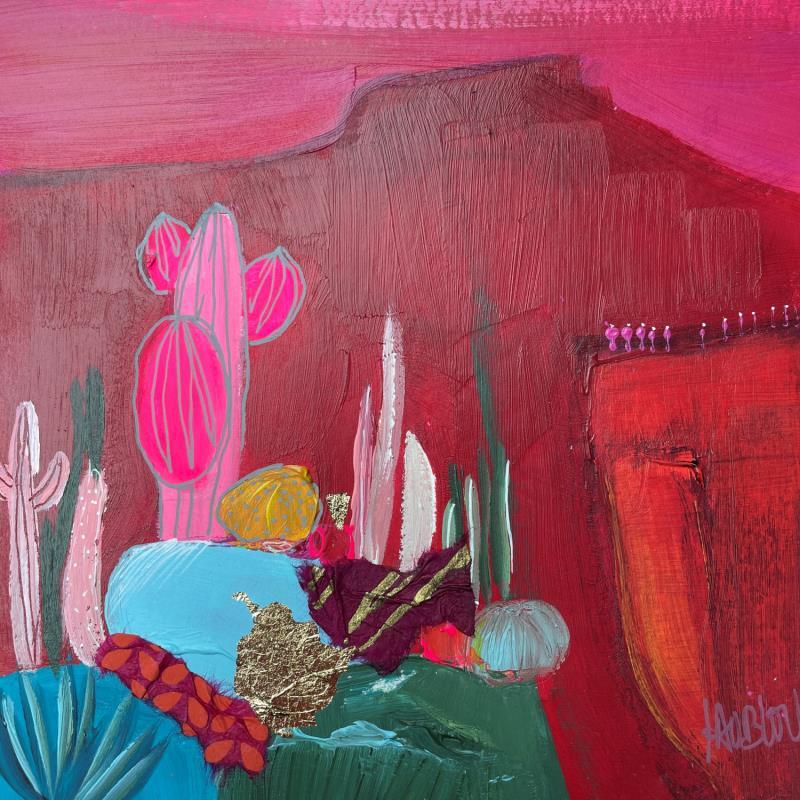 Painting Le cactus magique by Lau Blou | Painting Abstract Landscapes Acrylic Gluing Gold leaf