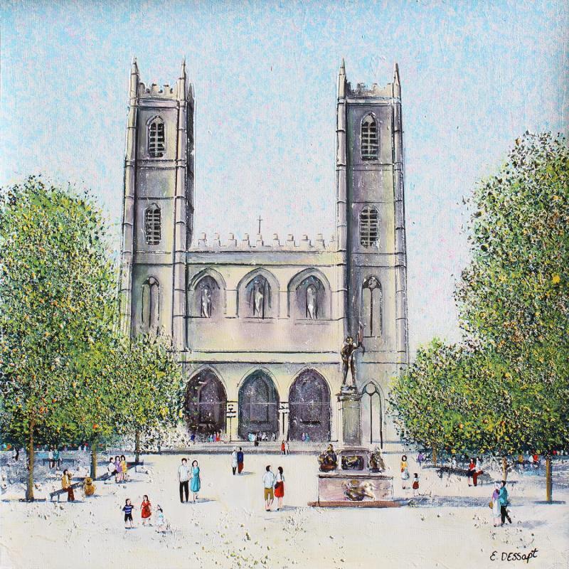 Peinture La basilique Notre-Dame de Montréal par Dessapt Elika | Tableau Impressionnisme Acrylique, Sable