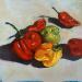 Painting les poivrons multicolores by Morales Géraldine | Painting Figurative Still-life Oil