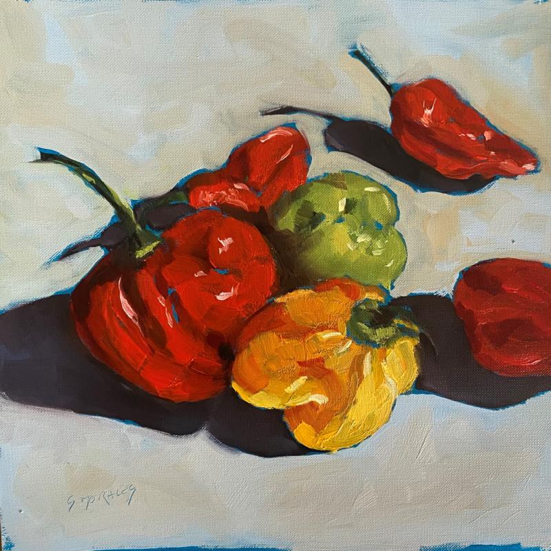 Painting les poivrons multicolores by Morales Géraldine | Painting Figurative Still-life Oil