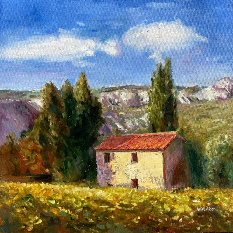 Painting Cabanon dans le champ by Arkady | Painting Figurative Oil