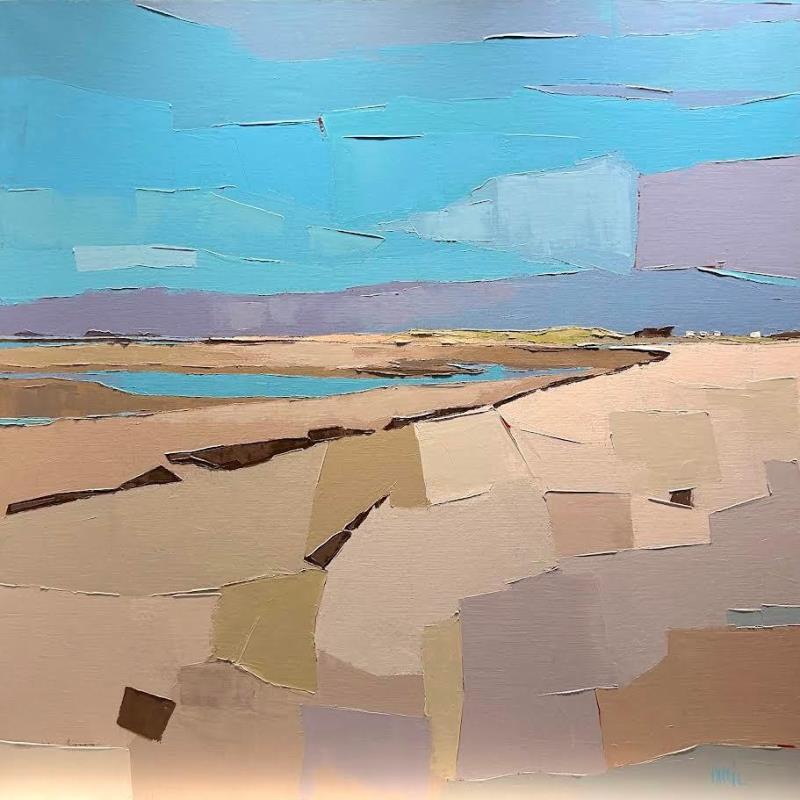 Painting Sur la plage à marée basse  by PAPAIL | Painting Abstract Landscapes Oil