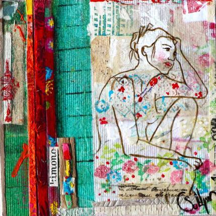 Painting F1 FIBRE DE ROSE 10029-1558-20240214-1 by Sablyne | Painting Figurative Acrylic, Cardboard, Gluing, Gold leaf, Ink, Paper, Pastel, Pigments, Upcycling, Wood Life style