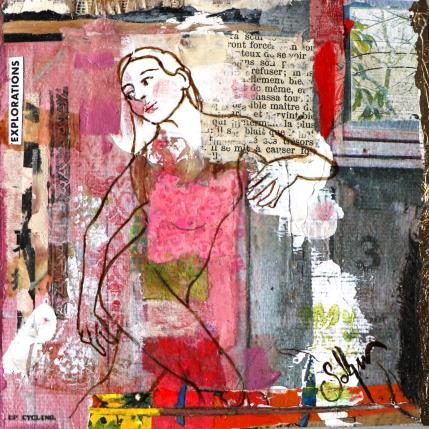 Painting F1 BAMBOU 10029-1558-20240214-2 by Sablyne | Painting Figurative Acrylic, Cardboard, Gluing, Gold leaf, Ink, Paper, Pastel, Pigments, Upcycling, Wood Life style