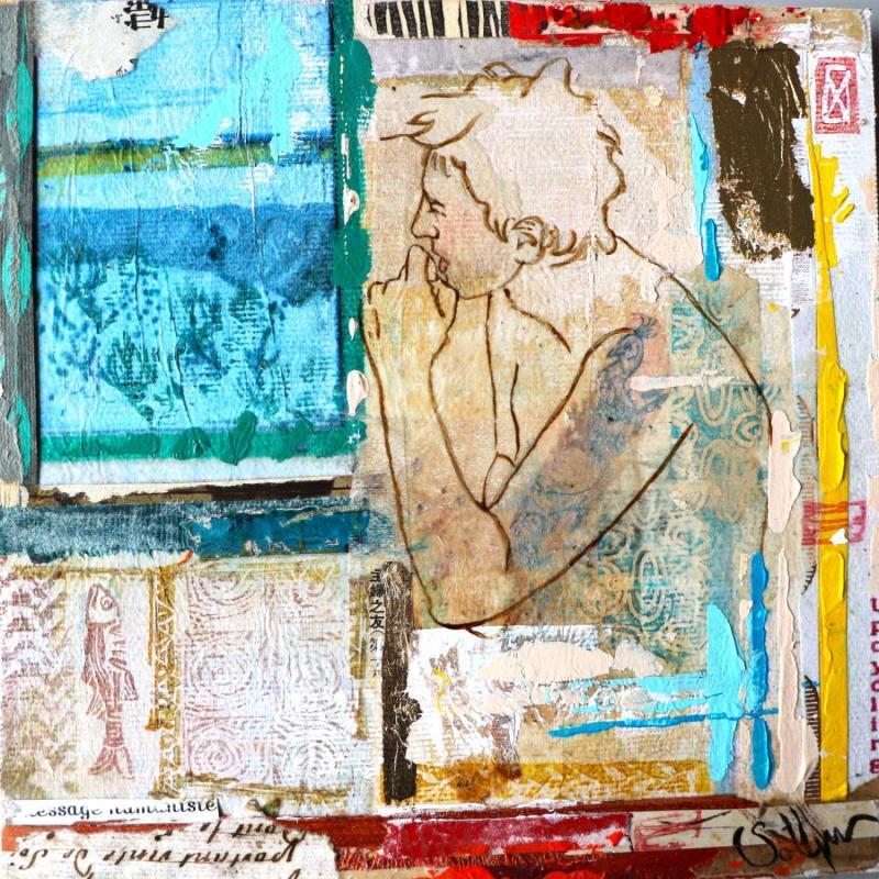 Painting F2 VIVRE LE REEL  10029-1558-20240214-4 by Sablyne | Painting Figurative Acrylic, Cardboard, Gluing, Gold leaf, Ink, Paper, Pastel, Pigments, Upcycling, Wood Life style, Pop icons