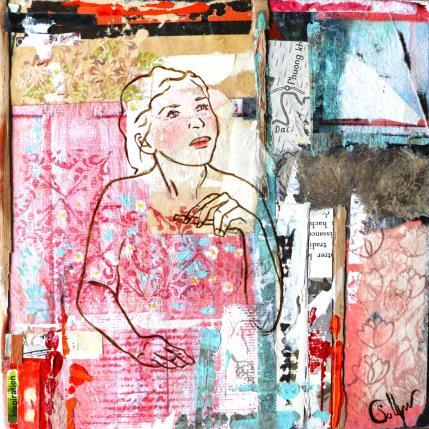 Painting F2 PETITE PROSE 10029-1558-20240214-7 by Sablyne | Painting Figurative Acrylic, Cardboard, Gluing, Gold leaf, Ink, Paper, Pastel, Pigments, Upcycling, Wood Life style, Pop icons