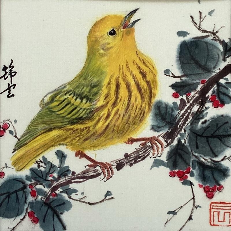 Gemälde Serin des Canaries von Tayun | Gemälde Figurativ Tiere Aquarell Tinte