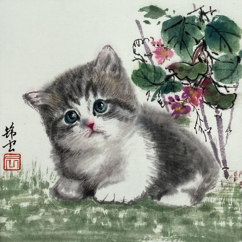 Painting Chaton by Tayun | Painting Figurative Animals Ink