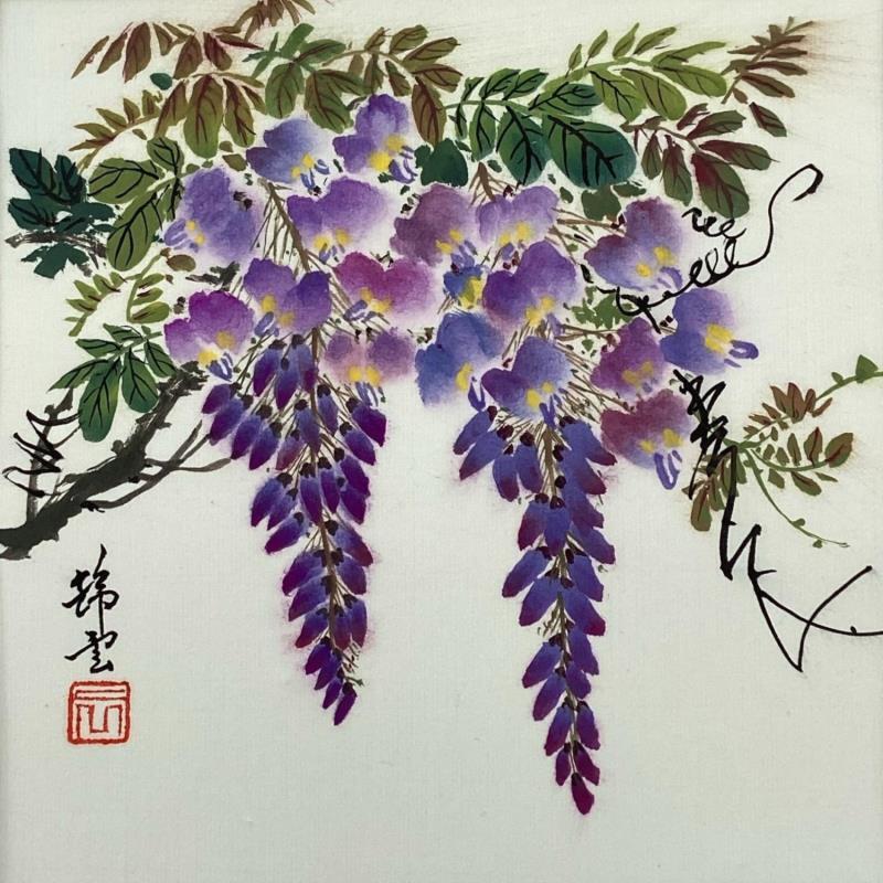 Peinture Glycines par Tayun | Tableau Figuratif Aquarelle, Encre Nature