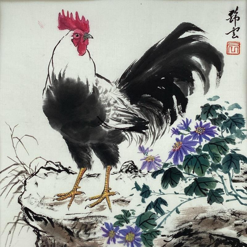 Peinture Coq par Tayun | Tableau Figuratif Animaux Aquarelle Encre