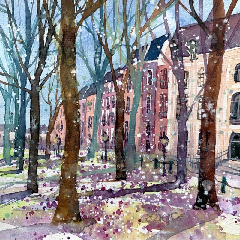 Painting NO.  2440  THE HAGUE  LANGE VOORHOUT CROCUSES by Thurnherr Edith | Painting Subject matter Watercolor Urban