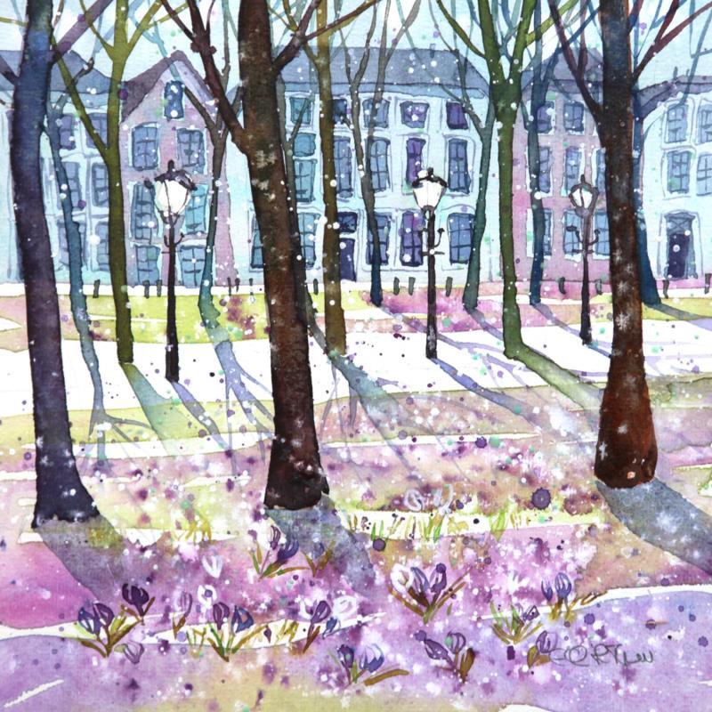 Painting NO.  2452  THE HAGUE  LANGE VOORHOUT CROCUSES by Thurnherr Edith | Painting Subject matter Urban Watercolor