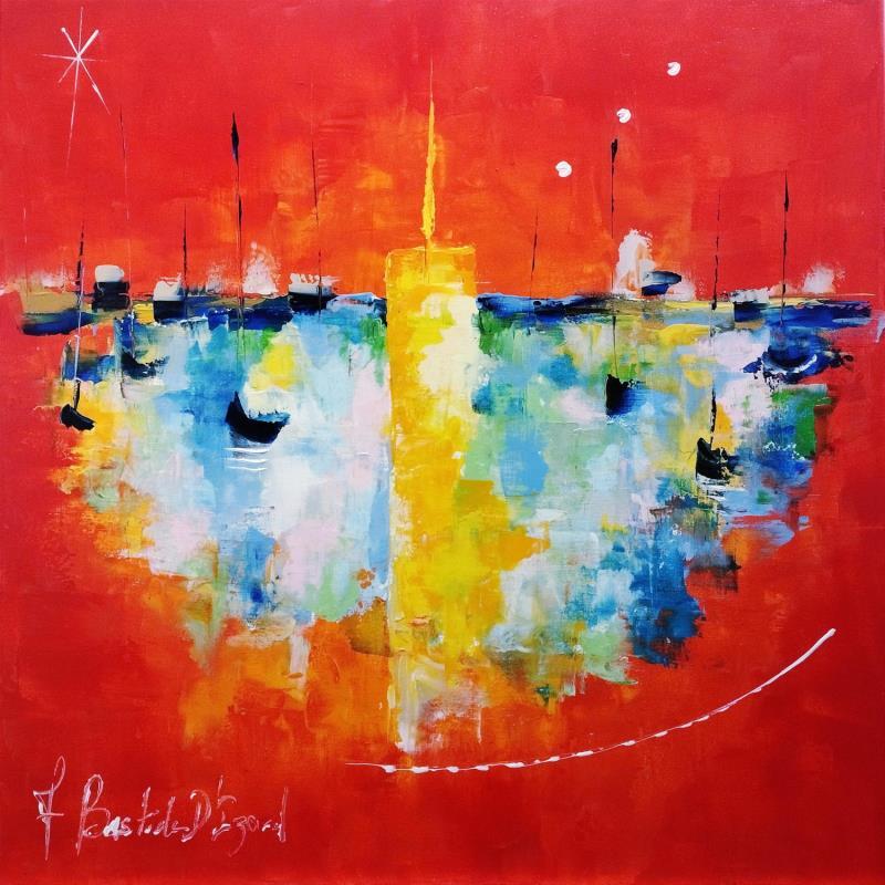 Painting Rouge horizon  by Bastide d´Izard Armelle | Painting Abstract Acrylic Landscapes