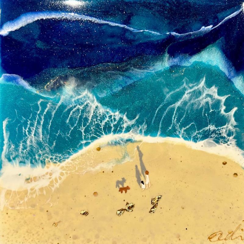 Peinture Etreinte du littoral par Aurélie Lafourcade painter | Tableau Figuratif Marine Minimaliste Acrylique Résine