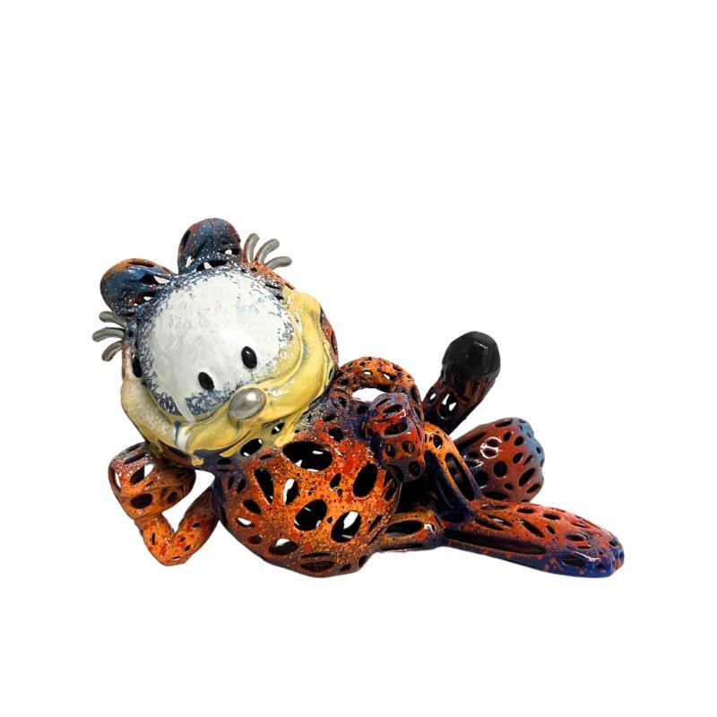 Sculpture ORANGE BLUE GARFIELD by Mikhel Julien | Sculpture Pop-art Graffiti, Resin