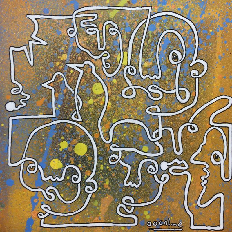 Gemälde Orange Oneline von Oocalme | Gemälde Art brut Minimalistisch Graffiti