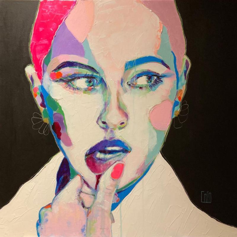 Painting 80x80 Conversations Silencieuses  by Coco | Painting Figurative Acrylic, Ink Portrait