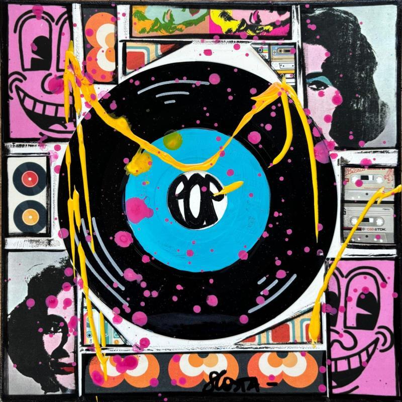 Painting POP VINYLE by Costa Sophie | Painting Pop-art Pop icons Acrylic Gluing Upcycling