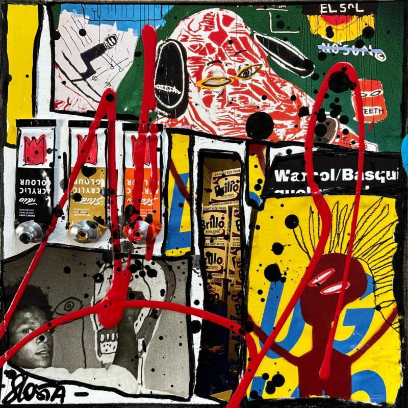 Gemälde Warhol/Basquiat von Costa Sophie | Gemälde Pop-Art Pop-Ikonen Acryl Collage Upcycling